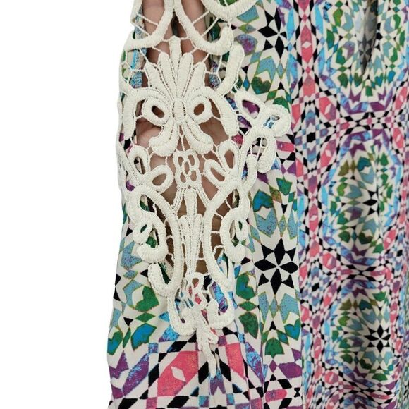 Tacera Dress Womens S Mod 3/4 Crochet Angel Sleeve Keyhole Scoop Neck Shift Pink - Picture 2 of 10